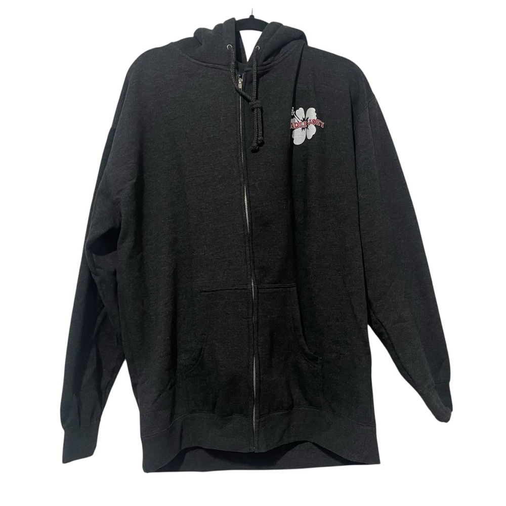 Trader Joe's 90'S Grey Full Zip Hoodie With Hibiscus Flower Size XXL